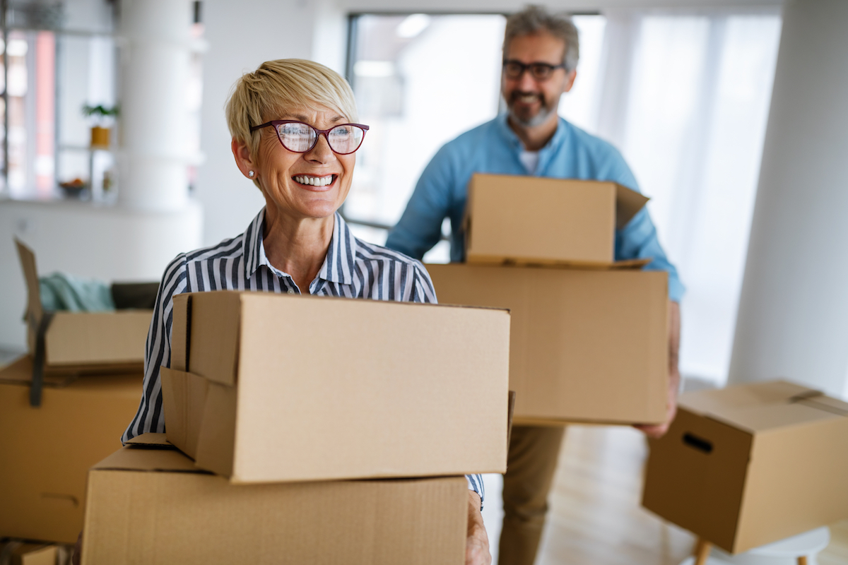 Franklin Park Senior Living_Happy Senior Couple with Moving Boxes