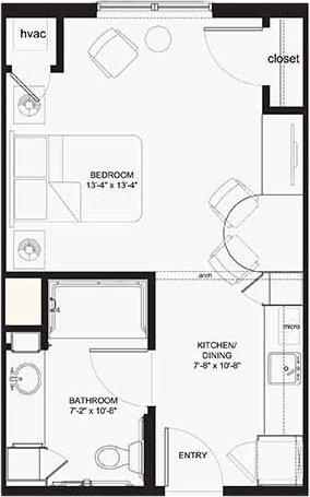 One-bedroom apartment floor plan layout