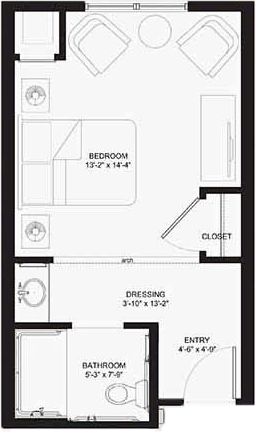 Bedroom suite floor plan with bathroom and closet