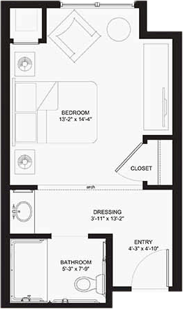 Bedroom suite floor plan with dimensions labeled