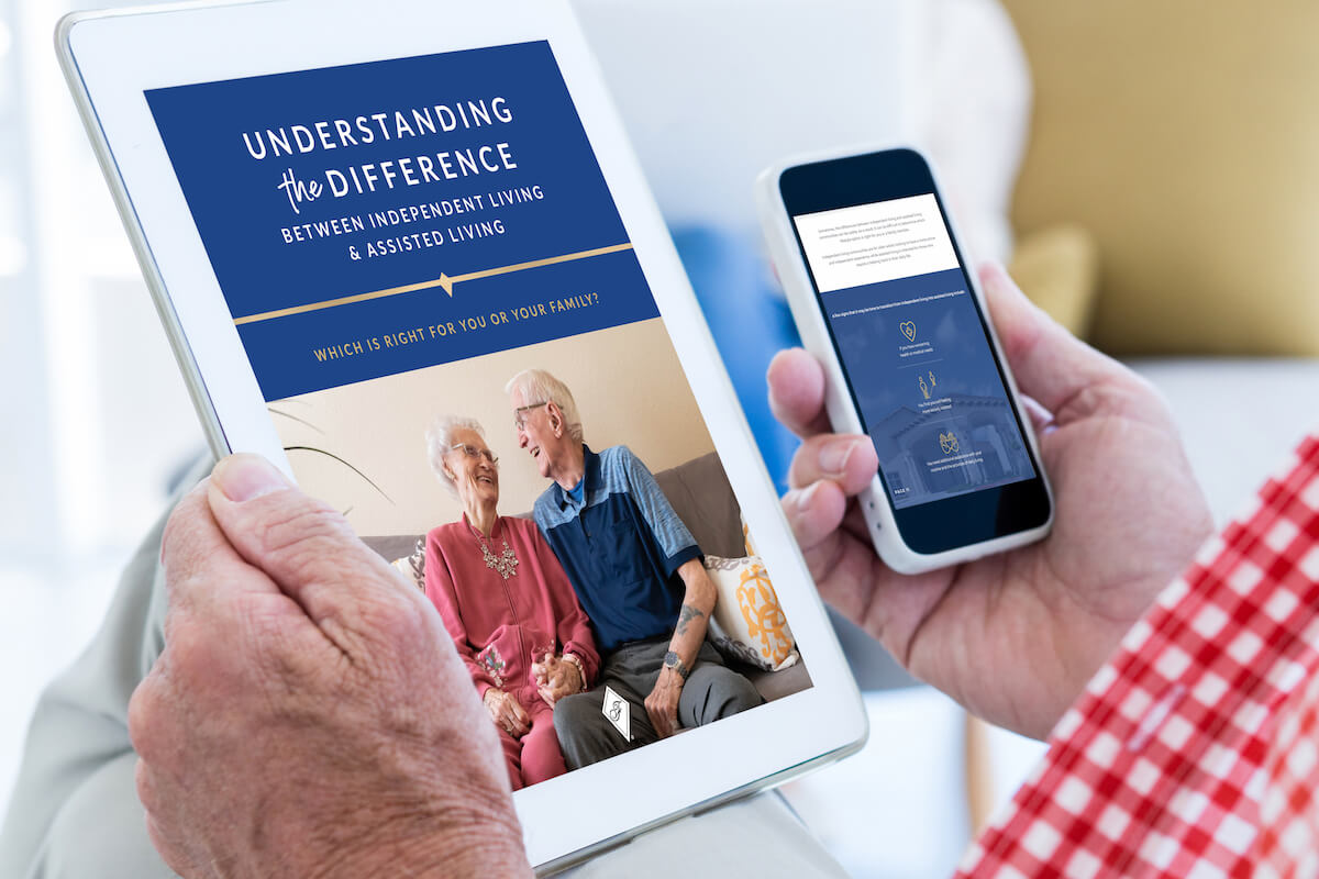 Tablet showing guide on independent vs assisted living