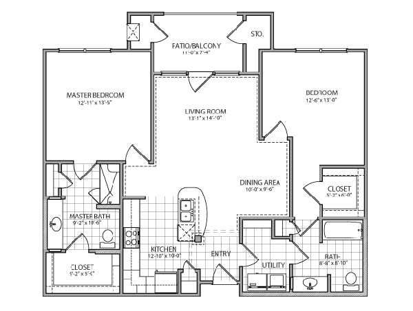 Two-bedroom apartment floor plan layout blueprint